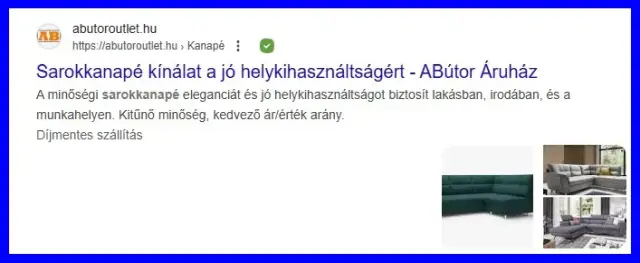 Találat sarokkanapé szóra a SERPben, képekkel