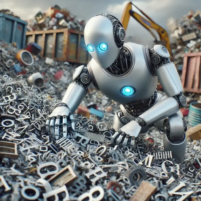 AI-t jelképező robotfigura kulcsszó keresés közben.