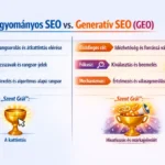 Hagyományos SEO vs. generatív SEO (GEO) infografikán