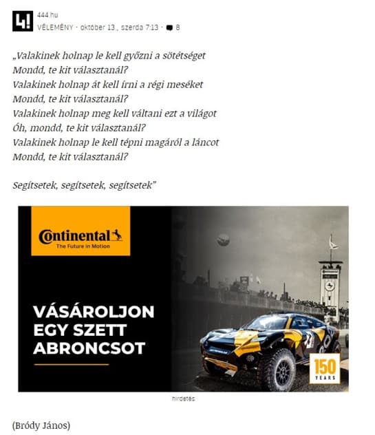 Online reklám, amely megszakítja az idézet és a szerző kapcsolatát